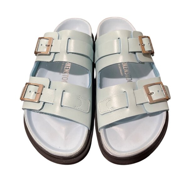 Birkenstock St Barths Slides Mineral Blue Sandals Buckle Women Size 38/ US 7 NEW - Picture 7 of 9
